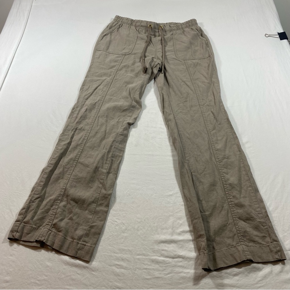 Cato Pants Women Small Cotton drawstring pockets elastic waist khaki wide leg